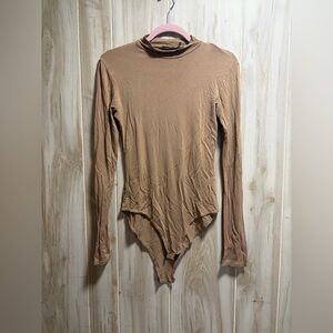 Boohoo Long Sleeve Turtleneck Bodysuit in Tan